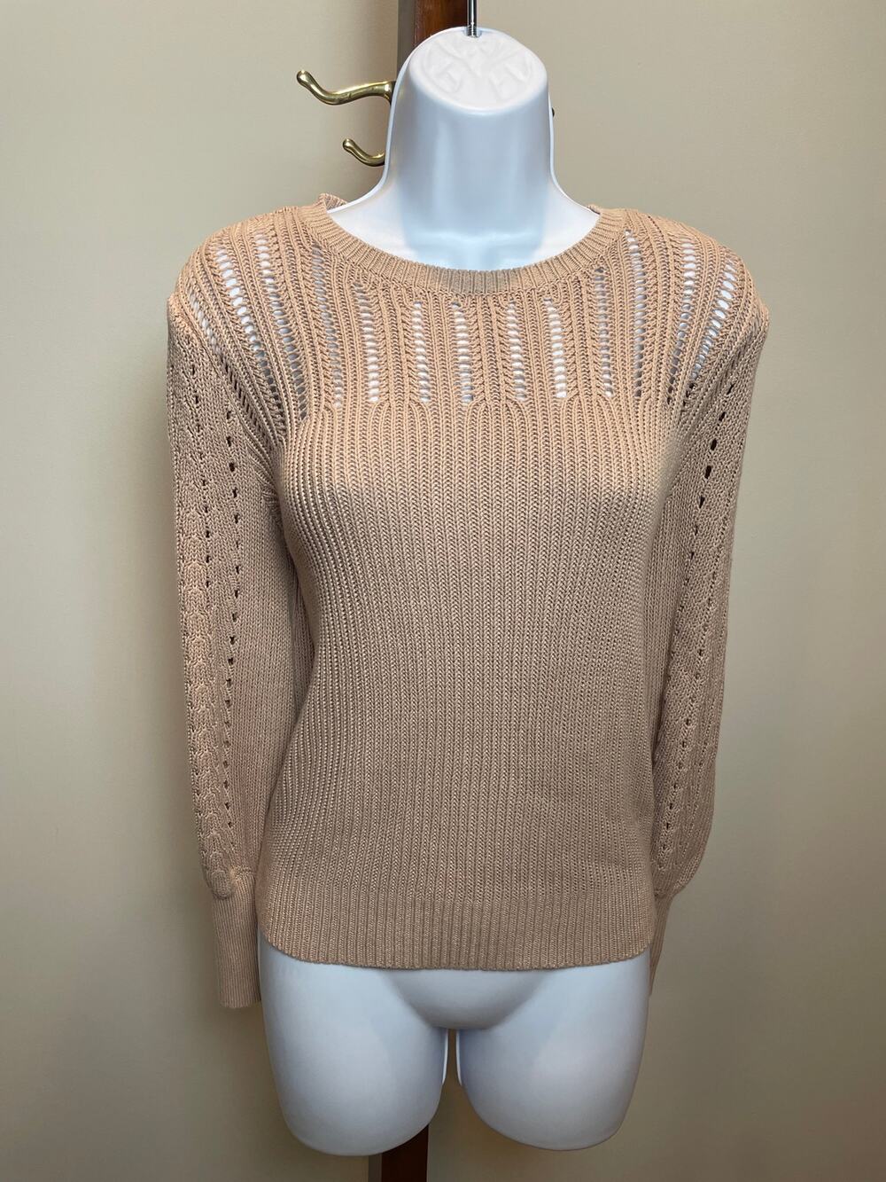 Lauren Ralph Lauren Size XL Light Pink Linen‑Blend Loose Knit Crewneck Sweater